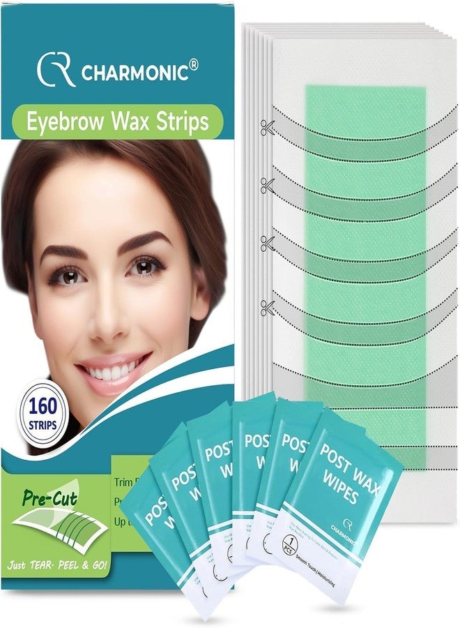 Charmonic 160 Pcs Eyebrow Wax Strips - Waxing Strips, Waxing Kit for Eyebrow Shaper and Upper Lip Cheek Face Hair Removal, Traveling and At Home Use, Contains 6 Pcs Post Wax Wipes, Long-lasting Smoothness - Image 1